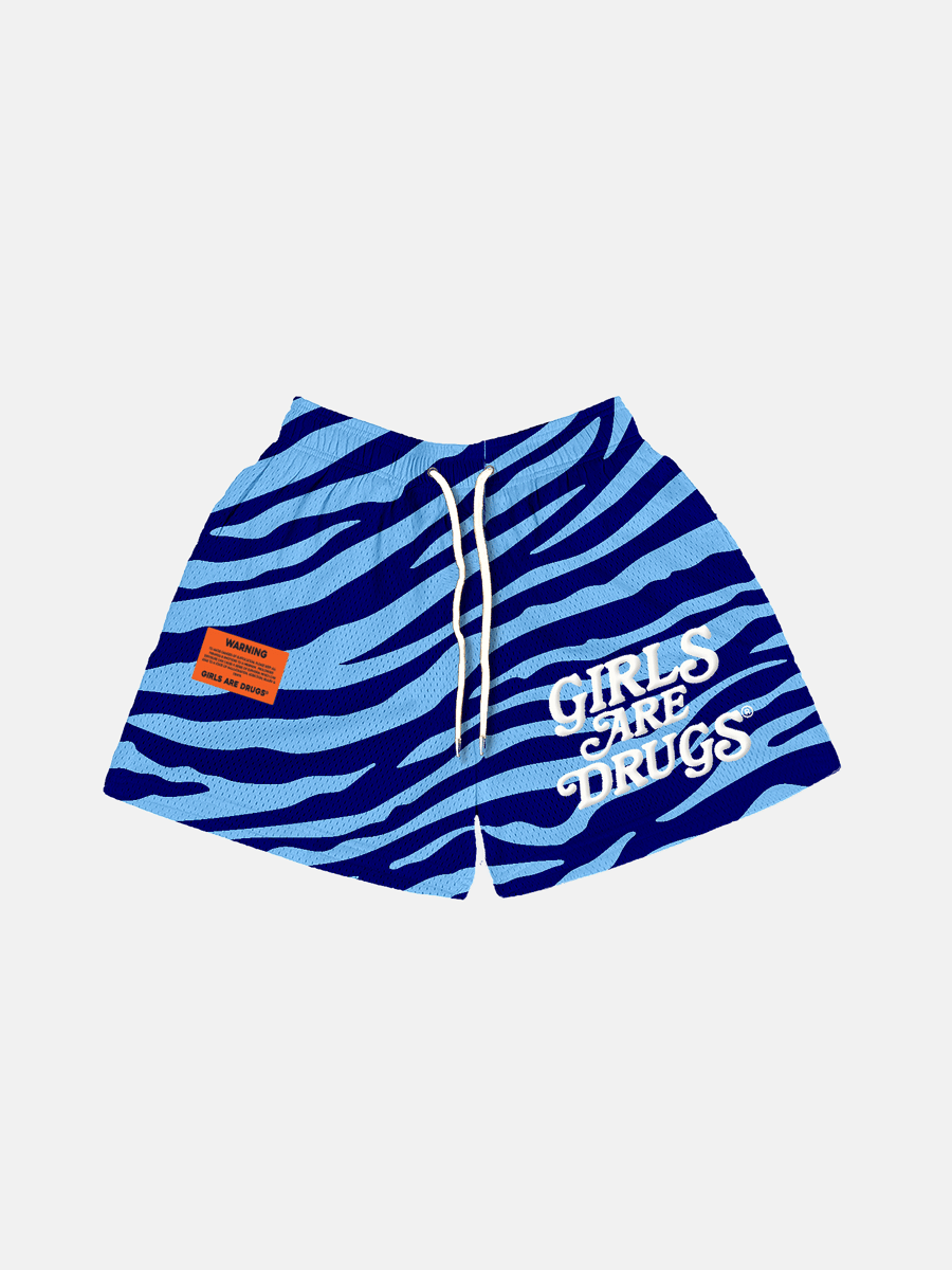 Image of GIRLS ARE DRUGS® MESH SHORTS - "TIGER STRIPES" - NAVY / CAROLINA BLUE *ORIGINAL PRICE: $65*