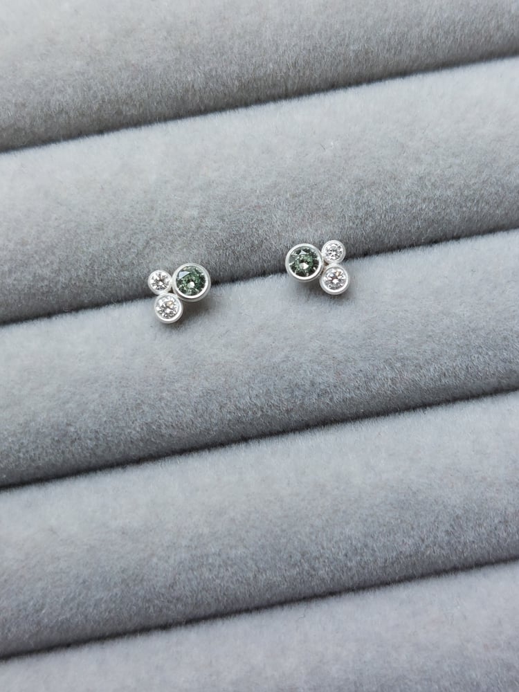 Image of Trio Earstuds with dark green sapphires and diamonds 