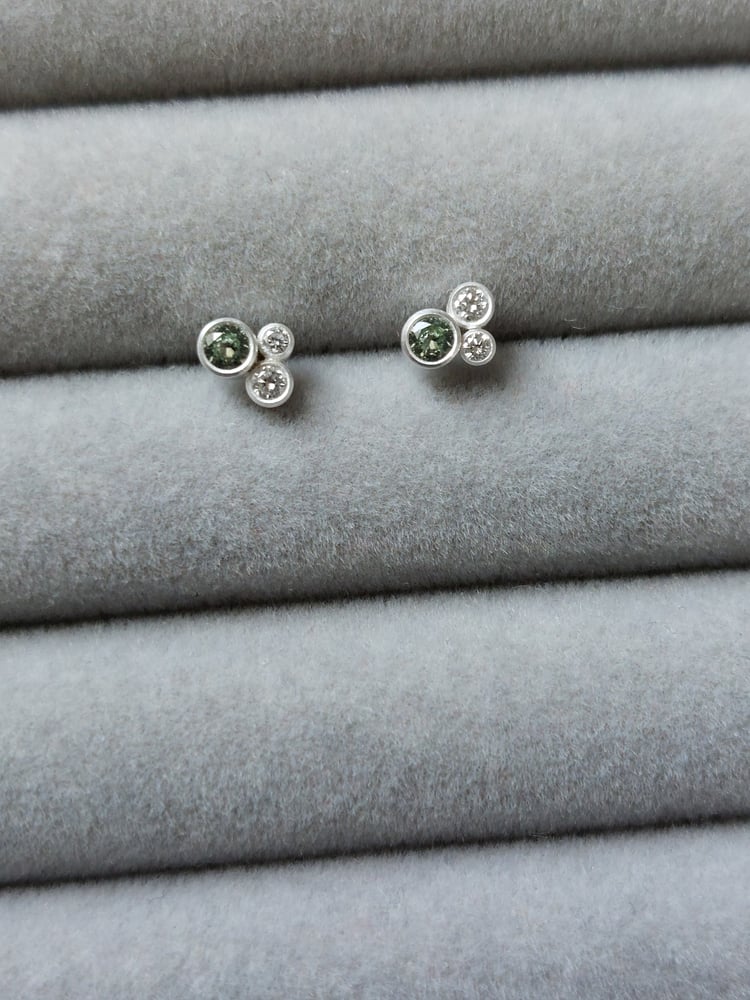 Image of Trio Earstuds with dark green sapphires and diamonds 