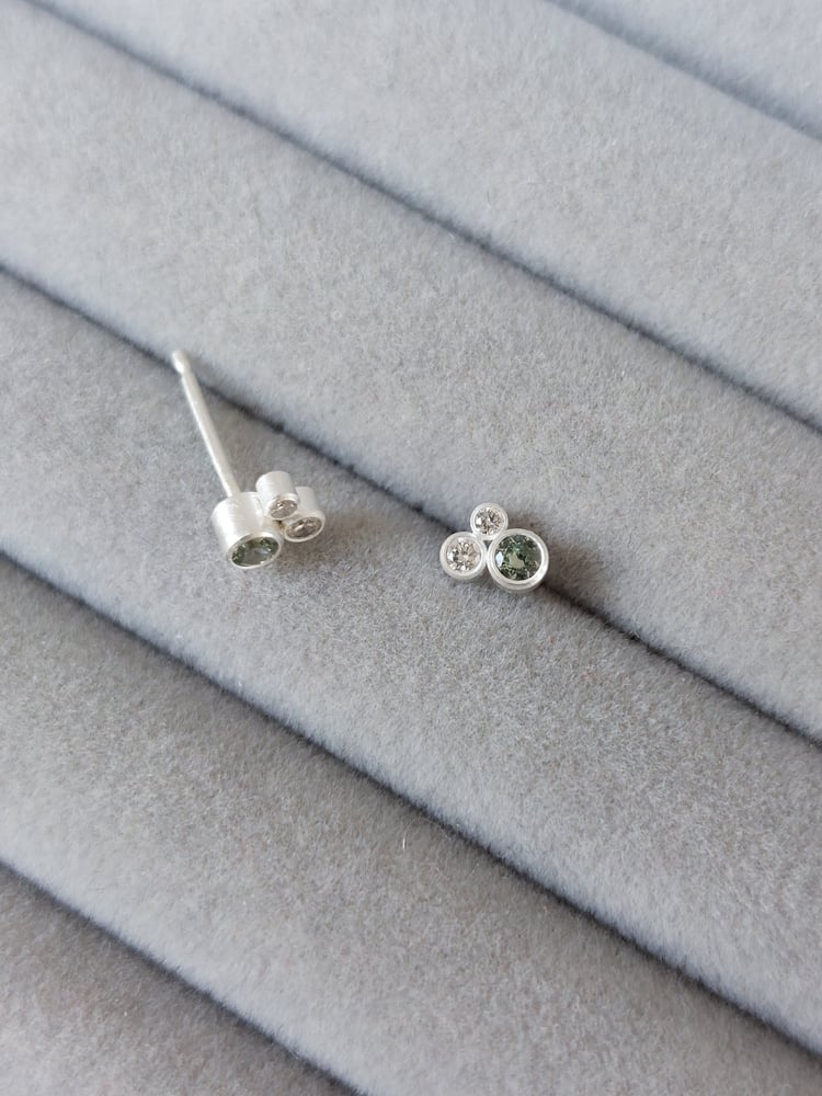 Image of Trio Earstuds with dark green sapphires and diamonds 