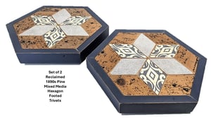 Image of Reclaimed 1890s Wood Trivet Mixed Media Footed Food Serving Centerpiece