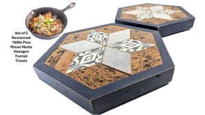 Image of Reclaimed 1890s Wood Trivet Mixed Media Footed Food Serving Centerpiece