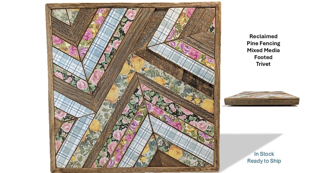Image of Reclaimed Wood Trivet ~ Mixed Media ~ Footed Food Serving Centerpiece