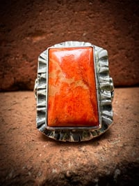 Image 2 of WL&A Handmade High Grade Sponge Coral Thunderbird Heavy Signet Ring - Size 10