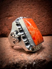 Image 3 of WL&A Handmade High Grade Sponge Coral Thunderbird Heavy Signet Ring - Size 10