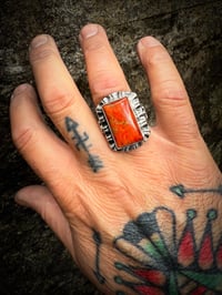 Image 4 of WL&A Handmade High Grade Sponge Coral Thunderbird Heavy Signet Ring - Size 10
