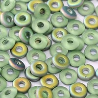 O Beads Peridot Vitrail Matte Czech Glass Donut Ring Beads 3.8 x 1mm 8.1 grams