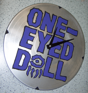 Image of One-Eyed Doll x DM -Blue on Black - Custom Record Clock