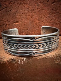 Image 1 of WL&A Handmade Ingot Old Style 44 Arrowheads Cuff - Size 7" to 7.5" Wrist