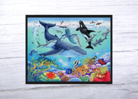 Under The Sea Ocean Life Whale Quilt Panel Fabric By Rose Mary Berlin for MDG Fabrics