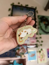 Porte clé bois Chat Not today