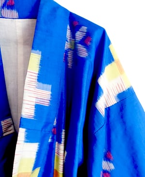 Image of Kimono dame af kobaltblå silke m meisen vævning