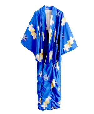 Image of Kimono dame af kobaltblå silke m meisen vævning
