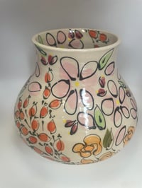 Image 1 of Colourful floral stoneware vase 