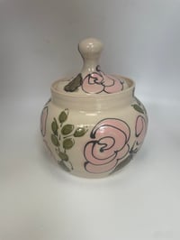 Image 1 of Pink roses lidded stoneware jar 