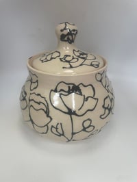 Image 1 of Black and white stoneware lidded jar 