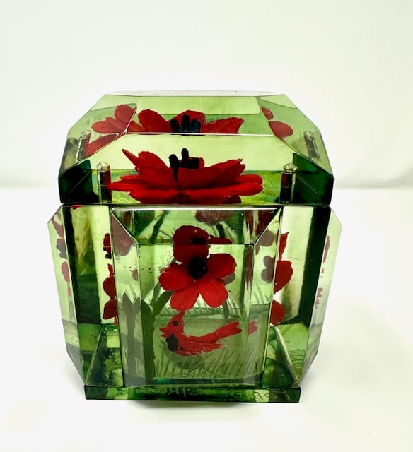 Image of Lucite Box Classic Petite- Hand Carved & Painted Poppies - back in stock!