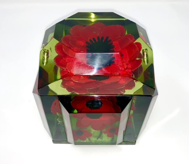 Image of Lucite Box Classic Petite- Hand Carved & Painted Poppies - back in stock!