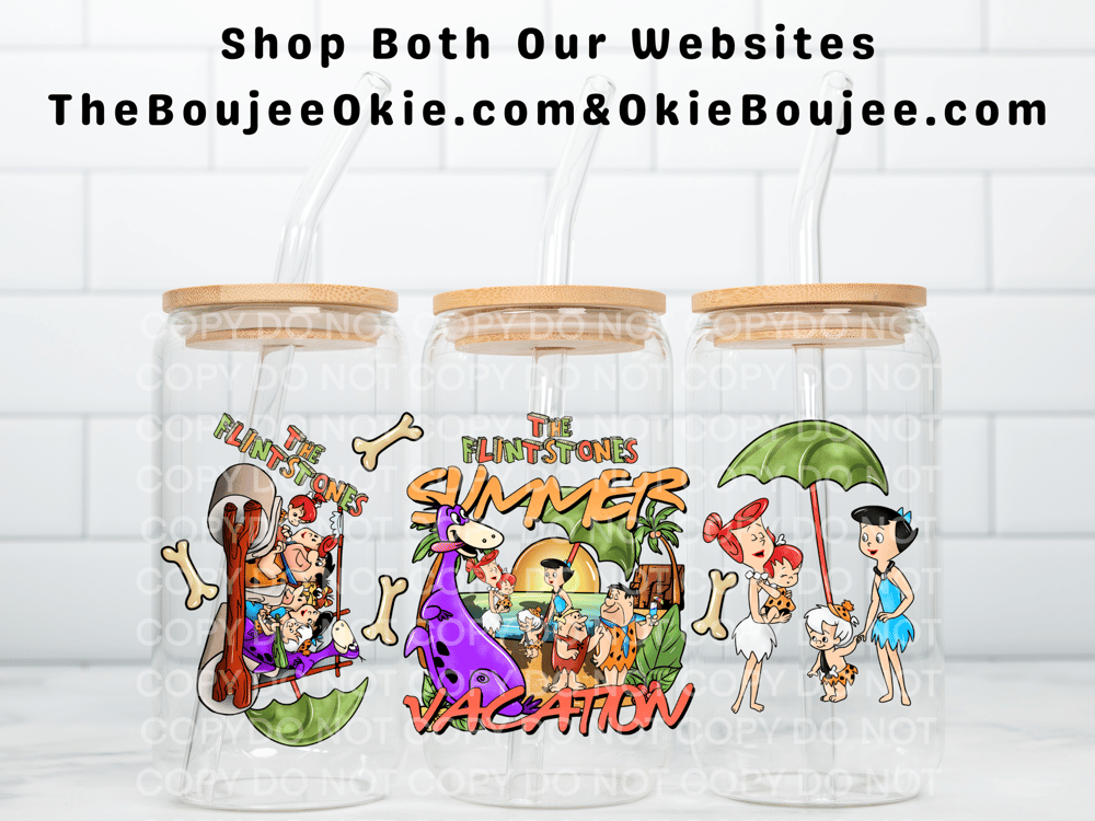 Image of Flintstones Summer Vacation Uv Dtf Cup Wrap Double Sided   W0823