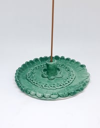 Image 1 of dark green floral incense holder