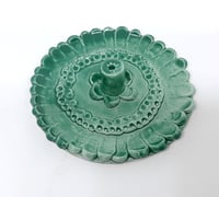 Image 2 of dark green floral incense holder