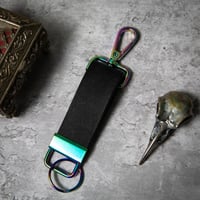 Iridescent Oil Slick Black Leather Keychain