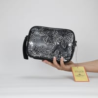 Image 1 of Patricia Nash Josie Small Rectangle Bark Leaves Leather Crossbody - Black