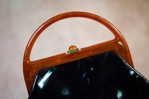 Image of Vintage 1950's Patent & Lucite Handbag