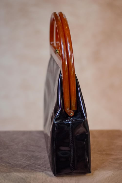 Image of Vintage 1950's Patent & Lucite Handbag