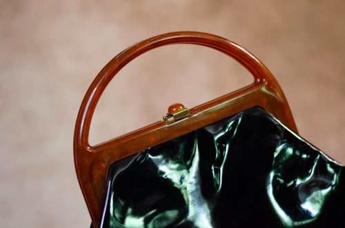 Image of Vintage 1950's Patent & Lucite Handbag