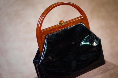 Image of Vintage 1950's Patent & Lucite Handbag