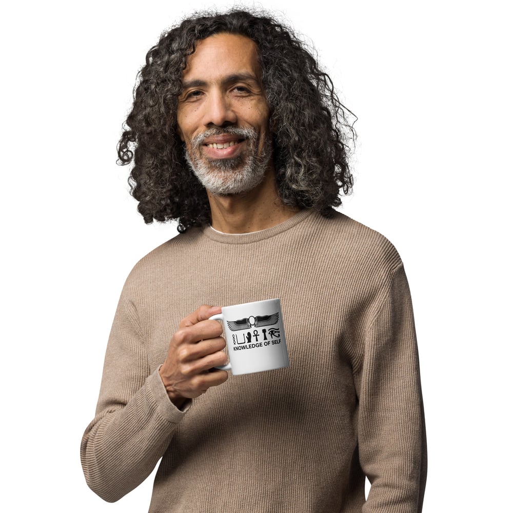 white ceramic mug, knowledge of self mug