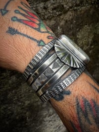 Image 7 of WL&A Handmade Ingot Natural Gem Grade Montezuma Royston Ribbon Sunrise Cuff - Size 7 to 7.5" Wrist 