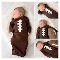 Image 3 of Football Gown Baby Neutral Boys Girls Pajamas Baby Shower Gift Halloween Costume 