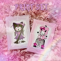 Image 1 of 🖤PRINT SET - Death Kuromi & Melody Postcards💖