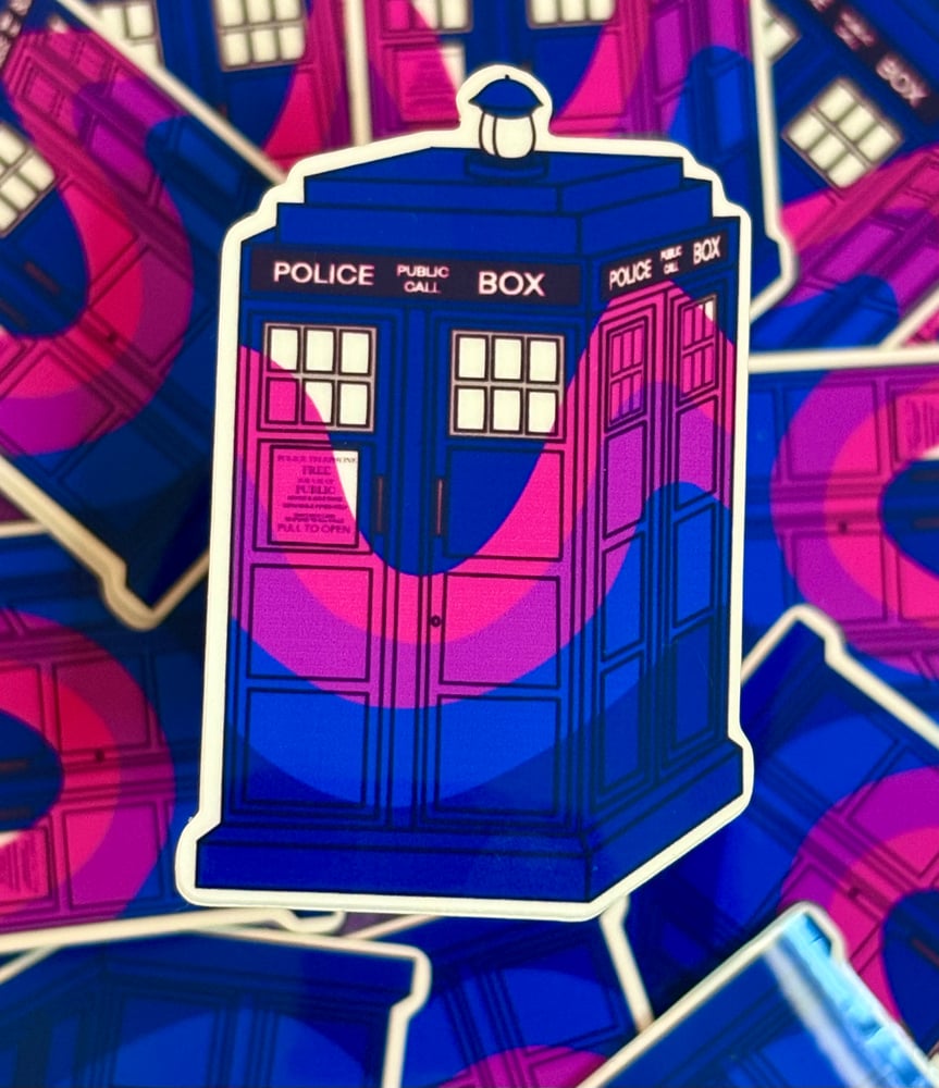 Image of Bisexual Tardis Sticker, Pride, LGBTQIA+, Dr. Who