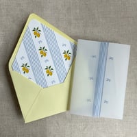 Image 1 of Blue lemon printed vellum wrap for 5x7 cards + Envelope liners for A7 cards PACK of 10
