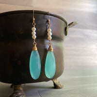 Image 1 of Pearl and Chalcedony 14K gold filled earrings