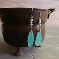 Image 2 of Pearl and Chalcedony 14K gold filled earrings