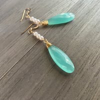 Image 3 of Pearl and Chalcedony 14K gold filled earrings