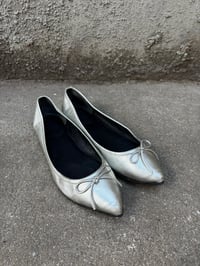 Image 1 of Gucci Metallic Silver Pointed Toe Ballet Flats - Size 36.5