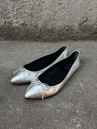 Image 2 of Gucci Metallic Silver Pointed Toe Ballet Flats - Size 36.5