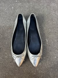 Image 3 of Gucci Metallic Silver Pointed Toe Ballet Flats - Size 36.5