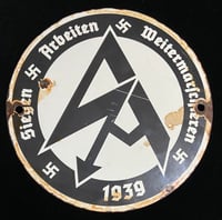 Image 1 of Inter-War (Nazi Germany) 1939 Enamel 3rd Reich SA Propaganda Sign - Replica