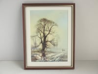 Image 1 of Framed Vintage Alwyn Crawshaw Art Print 'Going Home', Couple Dogs Horse Tree on Country Track 