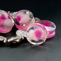 Image 1 of 12-50MM - Heart Plugs Pink/White Split - Plugs - Epoxy Resin - Made to order - Stretched Ears