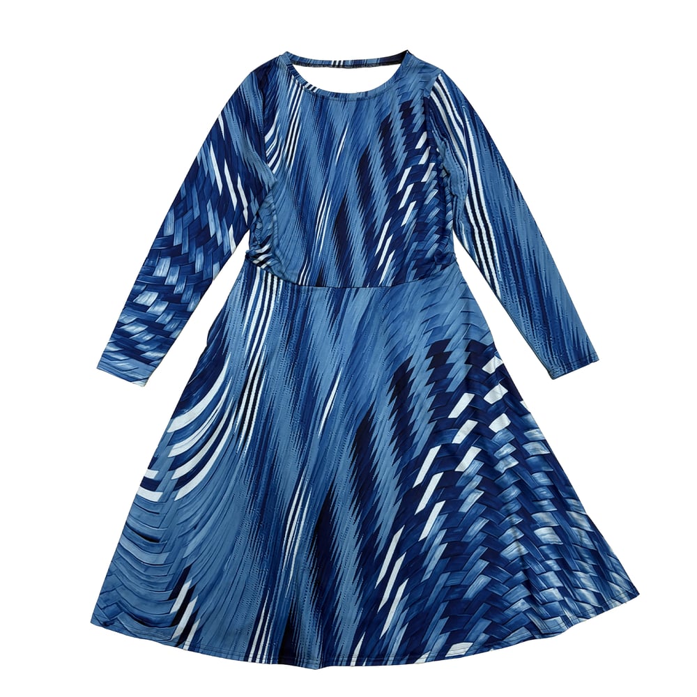 Image of LONG-SLEEVED PRINTED DRESS - RE2026 BLUE WEAVE