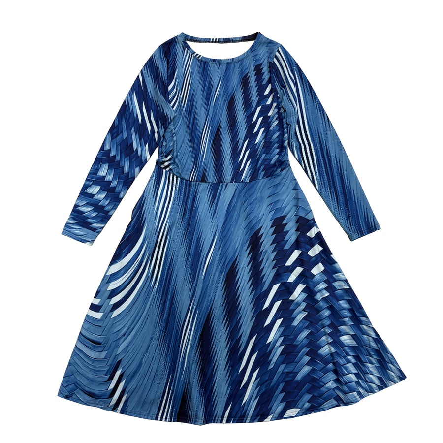 Image of LONG-SLEEVED PRINTED DRESS - RE2026 BLUE WEAVE