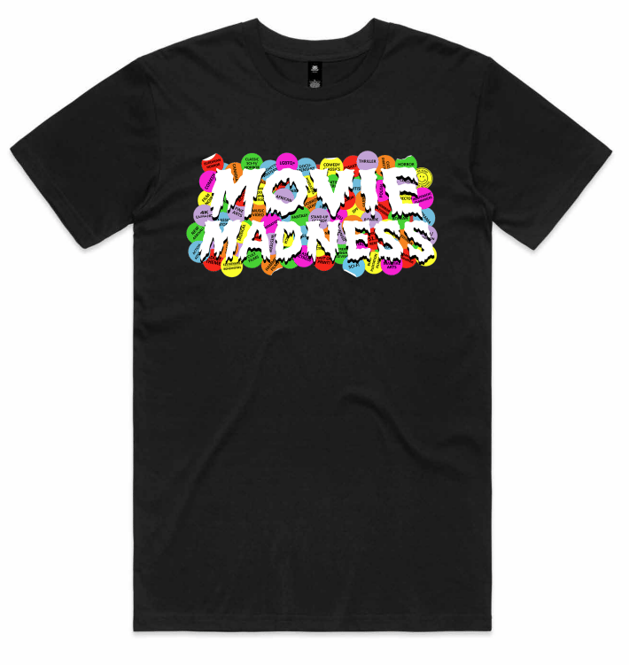 Image of Movie Madness Genre Sticker Shirt - Black