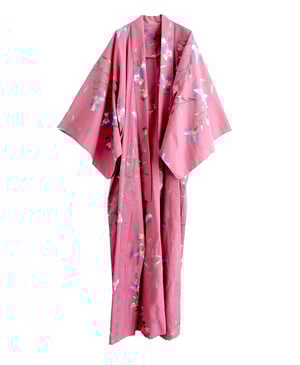 Image of Kimono dame af bomuld i rosa med violette blomster